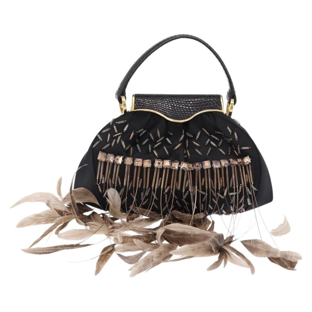 Bvlgari Feather Handbag Black Silk